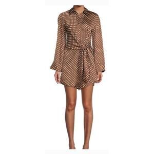 Giani Bini Mina Pebble Crepe Button Front Collar Lg Sleeve Tie Waist Shirt Dress